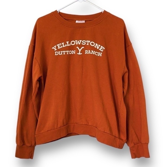 Yellowstone Dutton Ranch Long Sleeve Crewneck in Orange Rust | Size Large - Picture 2 of 5